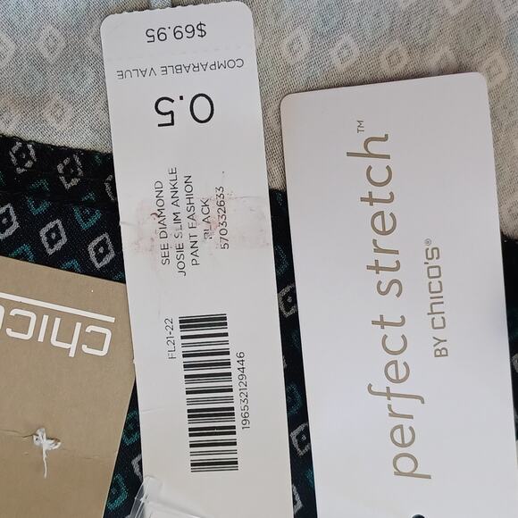 Chico’s JOSIE Slim Ankle Pants O.5 US 6 Black Teal Diamond Perfect Stretch NEW - Picture 8 of 10